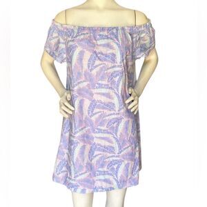 Vineyard Vines Hibiscus Print Island Palm Cotton Off The Shoulder Mini Dress